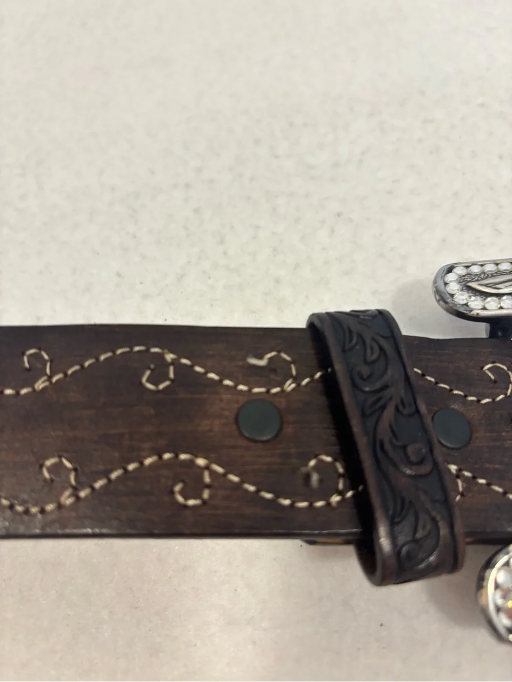 Justin 125 Year Western Leather Belt Rhinestone Buckle Floral Size 40